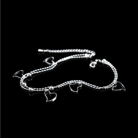 New Sterling Silver Heart Pendant Anklets Bracelet 8” Length - Picture 3 of 3